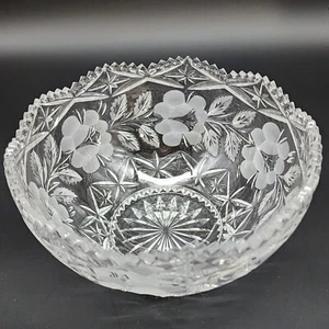 Elegante böhmische Kristall handgeschnitten unpolierte Blumenrosen dekorative Glasschale - Bild 1 von 7
