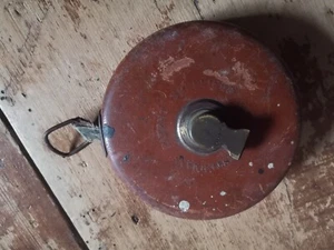 Vintage Chesterman 66 Feet Leather Brass Tape Measure Patent Sheffield - Picture 1 of 10