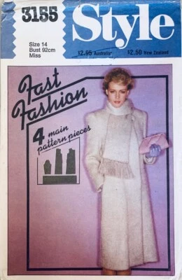 STYLE Vintage 1980s Sewing Pattern 3155 Misses EASY Coat & Scarf | Size 14 UNCUT - Image 1 of 2