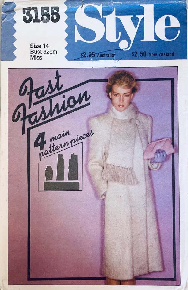 STYLE Vintage 1980s Sewing Pattern 3155 Misses EASY Coat & Scarf | Size 14 UNCUT - Image 1 of 2