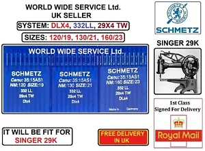 SCHMETZ DLX4 332LL 29X4TW S=19/21/23 SINGER29K AGO MACCHINA DA CUCIRE INDUSTRIALE - Foto 1 di 4