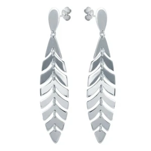 Sterling Silver Dangling Flexible Leaves Stud Earrings - Picture 1 of 2