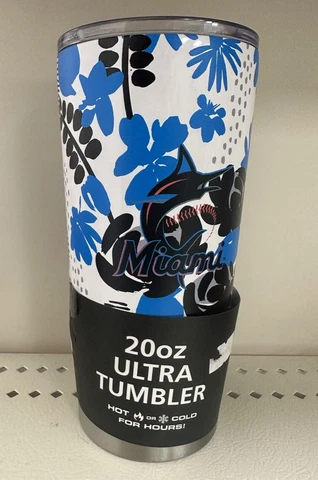 Miami Marlins 20oz.  Stainless Steel Tumbler with Slider Lid Hot Or Cold Thermos Cover