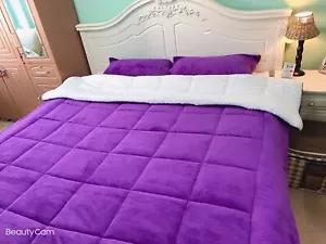 Charity Sourced 3-Layer Sherpa 3-Piece Violet Purple Queen Size Comforter Set - Picture 1 of 2