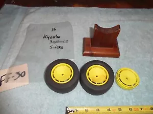 1:10 Vintage 80's Kyosho Ultima ORIGINAL 2 REAR Rims & Tires yellow neon - Picture 1 of 7