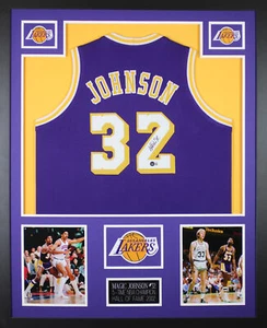 Magic Johnson Autographed & Framed Purple Los Angeles Jersey Auto Beckett COA - Picture 1 of 5