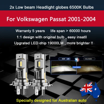 2x 19000lm Headlight Globes For Volkswagen Passat 2001-2004 low beam white bulb - image 1 of 4