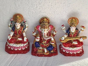 Estatuas Laxmi Ganesha Saraswati Dios Hindú Pooja Weath Knowledge - Imagen 1 de 2