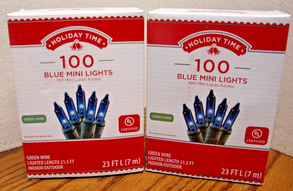 Holiday Time 100 Ct Blue Mini Lights Green Wire Colts Indoor Outdoor Party Peace