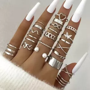 Woman’s Rings 22pc Set Silver Adjustable Fashion Boho - Picture 1 of 8