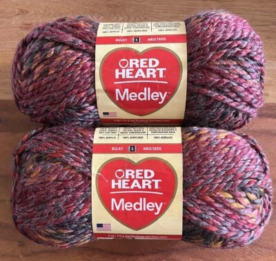 (2) Hilo Red Heart MEDLEY VOLCANO, rojo naranja gris, 4 oz. Foto 1 de 4