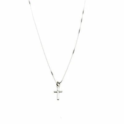 Sterling Silver Tiny Cross Charm Box Chain Nickel Free Necklace Italy - Image 1 of 2
