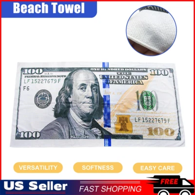 ПЛЯЖНОЕ БАННОЕ ПОЛОТЕНЦЕ 100 ДОЛЛАРОВ КУПЮРА $100 ДЕНЬГИ 70 X 140 США NEWUS - Изображение 1 из 4