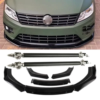 For Volkswagen Passat Bumper Lip Spoiler Splitter Body Kit + Strut Rods Glossy - Image 1 of 4