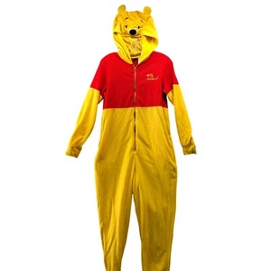 Disney Winnie The Pooh Bear Costume Suit Adult M (8-10) Hooded Fleece Jumpsuit - Picture 1 of 14