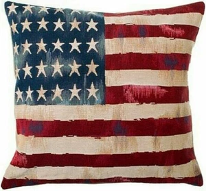 ANTIQUE STARS & STRIPES FLAG BELGIAN TAPESTRY CUSHION COVER WITH ZIP, 18" 1838 - Picture 1 of 6