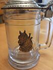 ANHEUSER BUSCH CLEAR GLASS STEIN WITH PEWTER LID AND PEWTER HORSE, READ...