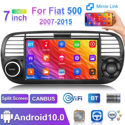 7" Android 10.0 DSP Car GPS Stereo Radio Multimedia for Fiat 500 2007-2015 Black - Image 1 of 4