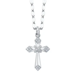 14K White Gold Diamond Cross Pendant Necklace Natural Round Cut - Picture 1 of 3
