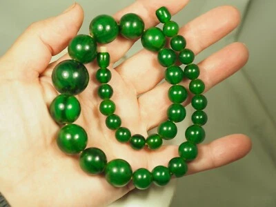 COLLIER ANCIEN BAKELITE VERT ANTIQUE GREEN BAKELITE NECKLACE 46GR - Photo 1/4