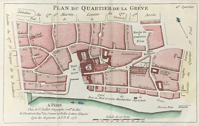 Mapa antiguo raro París Plan du Quarter La Greve Jean Baptise Jaillot - 1773 Foto 1 de 4