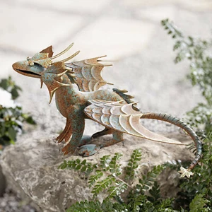 Figur Drache Metall Skulptur Garten Figur 38 cm groß landhauswelt - Bild 1 von 6