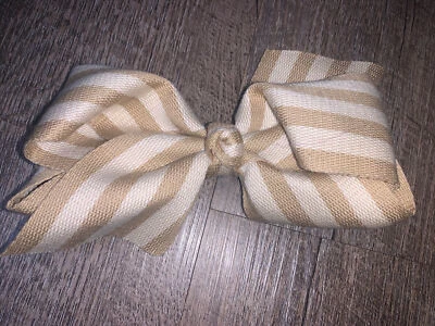 "5"" JoJo Siwa estilo arpillera lona beige marfil rayas pelo lazo acción de gracias #1" Foto 1 de 3