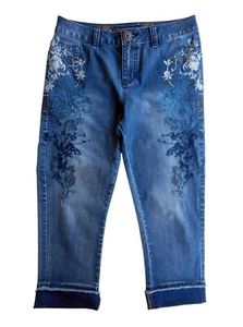 Desigual 'Exotic' Women's Designer Blue Stretch Cropped Denim Pants Jeans - W30 - Foto 1 di 11