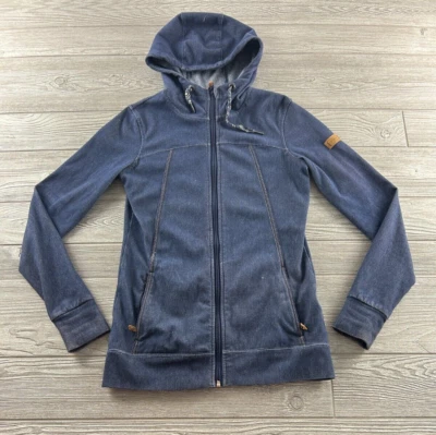 Jaqueta Roxy Feminina Pequena Faux Denim Azul Zíper Completo Elástico Capuz Y2K - Imagem 1 de 4