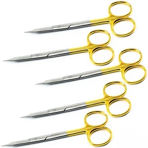 5x Goldman Fox Scissors Straight TC 13 cm Dental surgical Micro shears gold - Picture 1 of 6
