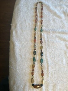 Collar de cuentas vintage de piedras preciosas de ágata pulida con cuentas en tono dorado - Imagen 1 de 3