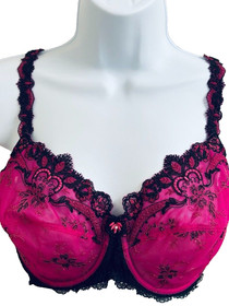 Lise Charmel Luxury French Lace Underwire Bra Fuchsia Black 38E / US 38DD