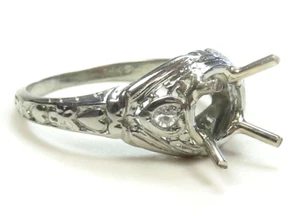 Antique 1920's Setting Mounting 18K White Gold Hold 6-8MM Ring Size 5.5 UK-K1/2 - Picture 1 of 16