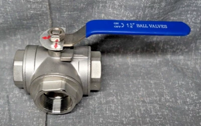 1-1/4" NPT Stainless Steel 304 Ball Valve Female 3 Way T Port Water Oil - Image 1 of 4