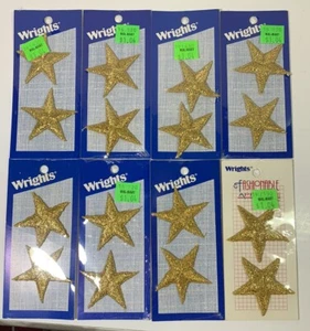 8 Pkg Wrights Tack On Appliques Metallic Gold Stars 1 3/4", 2 per Pkg 193 302 0 - Picture 1 of 3
