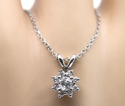 14K White Gold Round Diamond Halo Solitaire Pendant Necklace 0.37 ct. t.w. - Image 1 of 4