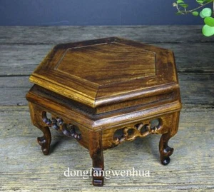 7" China Huali Wood Hand Carved Regius Hollow hexagonal Flower Frame Base Statue - Picture 1 of 9