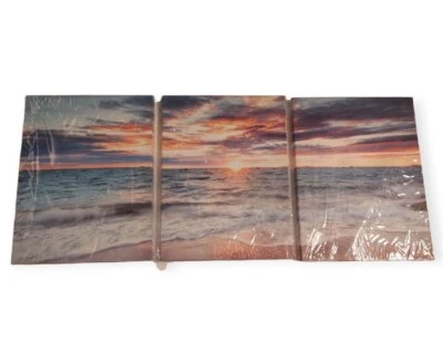 Arte de pared de lienzo de playa de 3 paneles para decoración del hogar azul mar océano olas puesta de sol playa Foto 1 de 4