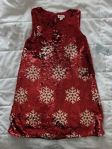 Cat And Jack Girls Holiday Red Sequin Snowflake Flip Dress Size Medium NWT - Picture 1 of 4