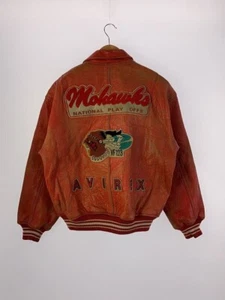 Avirex Jacket Leather Varsity Indian Head Mohawks S Red - Picture 1 of 5