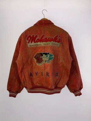 Avirex Jacket Leather Varsity Indian Head Mohawks S Red - Image 1 of 4