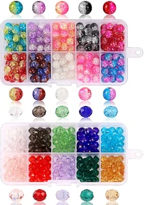 400Pcs 8Mm Glass Beads for Jewelry Making Bracelets Including 200Pcs Faceted Cry - Picture 1 of 12
