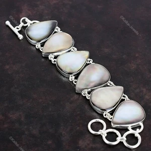 Thanks Giving Day Sale 925 Silver Black Mother Of Pearl Gemstone Chain Bracelet - Picture 1 of 6