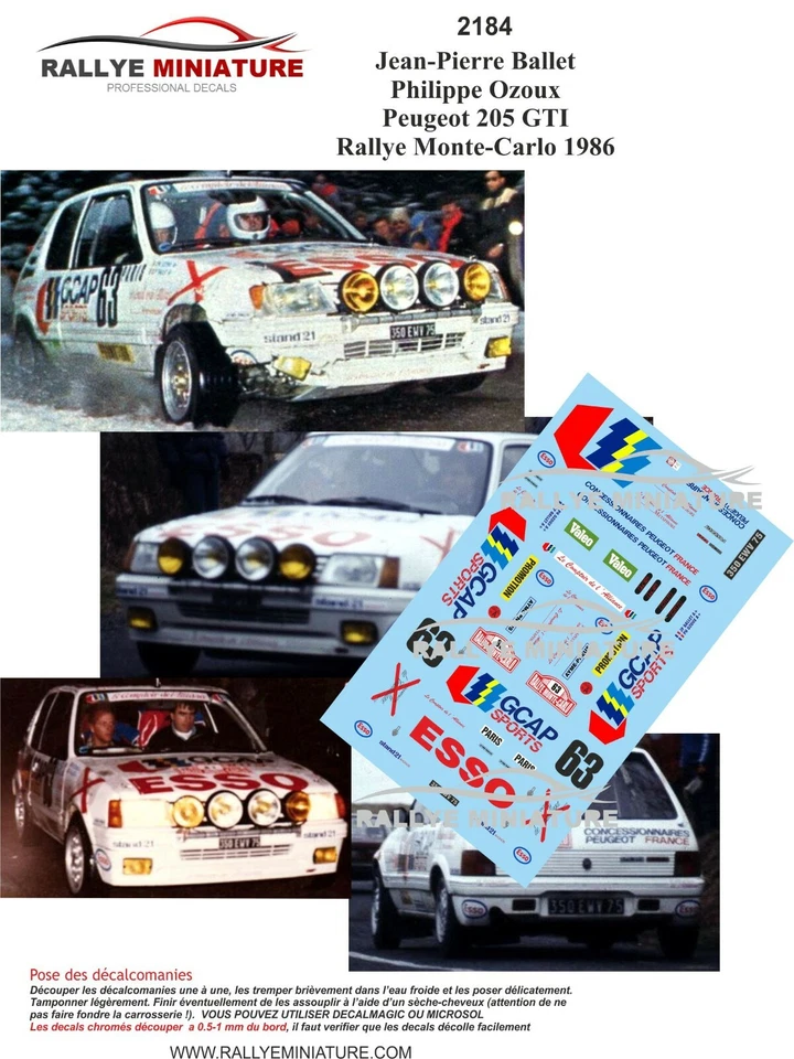 DECALS 1/24 REF 2184 PEUGEOT 205 BALLET RALLYE MONTE CARLO 1986 WRC RALLY - Immagine 1 di 1