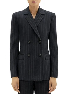 Theory Womens Slim Double-Breasted Wool Flannel Pinstripe Blazer 10 Charcoal NWT - Picture 1 of 5