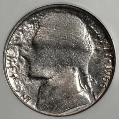 1966 NGC MS62 Struck Thru Cloth Nickel Mint Error Wow - Image 1 of 4