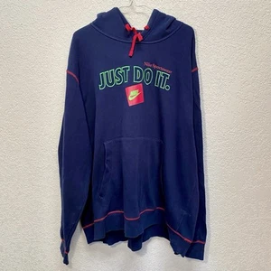 NIKE Just Do It Hoodie Men’s 3XL Navy Blue Green JDI Fleece Pullover Sweatshirt - Picture 1 of 9