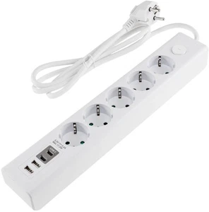 CHILITEC Steckdosenleiste, 5-fach, USB-A+C, 1,5 m Zuleitung, weiß - Bild 1 von 7