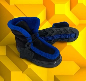 $1550 Burberry Mens Creeper Shearling Black Blue Winter Boots Size 42 /US 9 - Picture 1 of 16