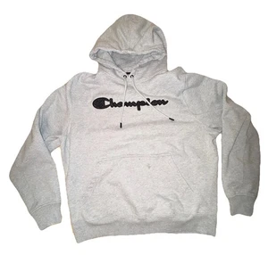 Champion Script Reverse Weave Gray Hoodie Embroidered Logo Men's Large WARM - Picture 1 of 12